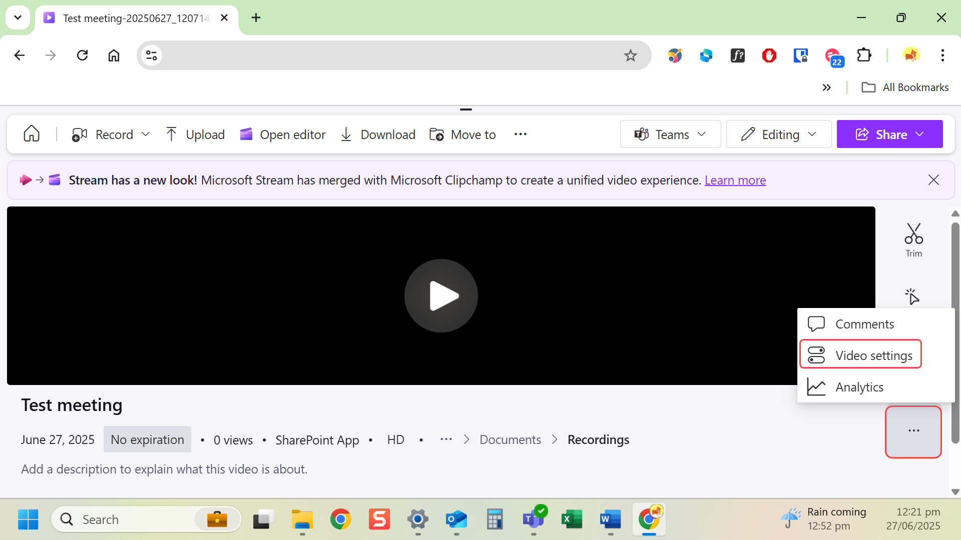 Open video settings