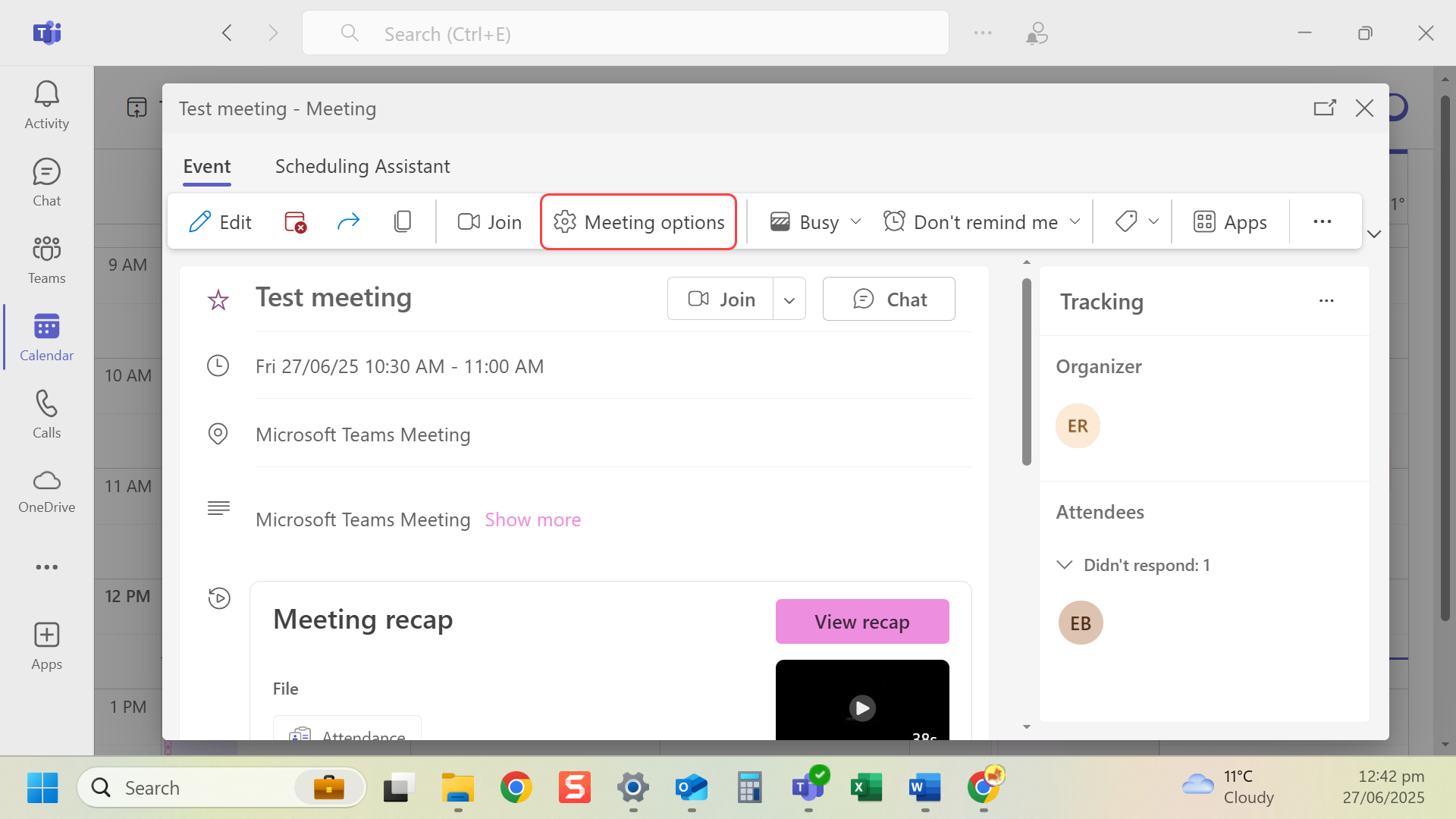 Click on 'Meeting options'