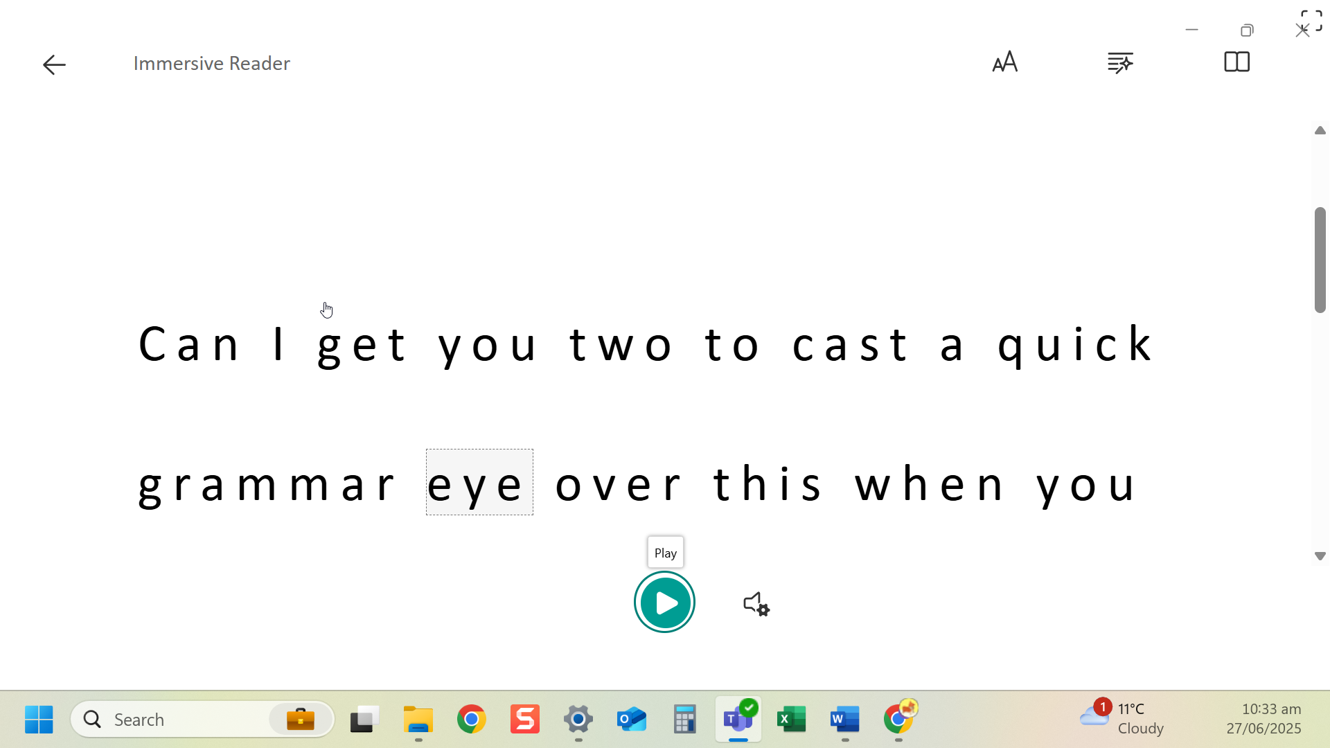 Content displayed in Immersive Reader