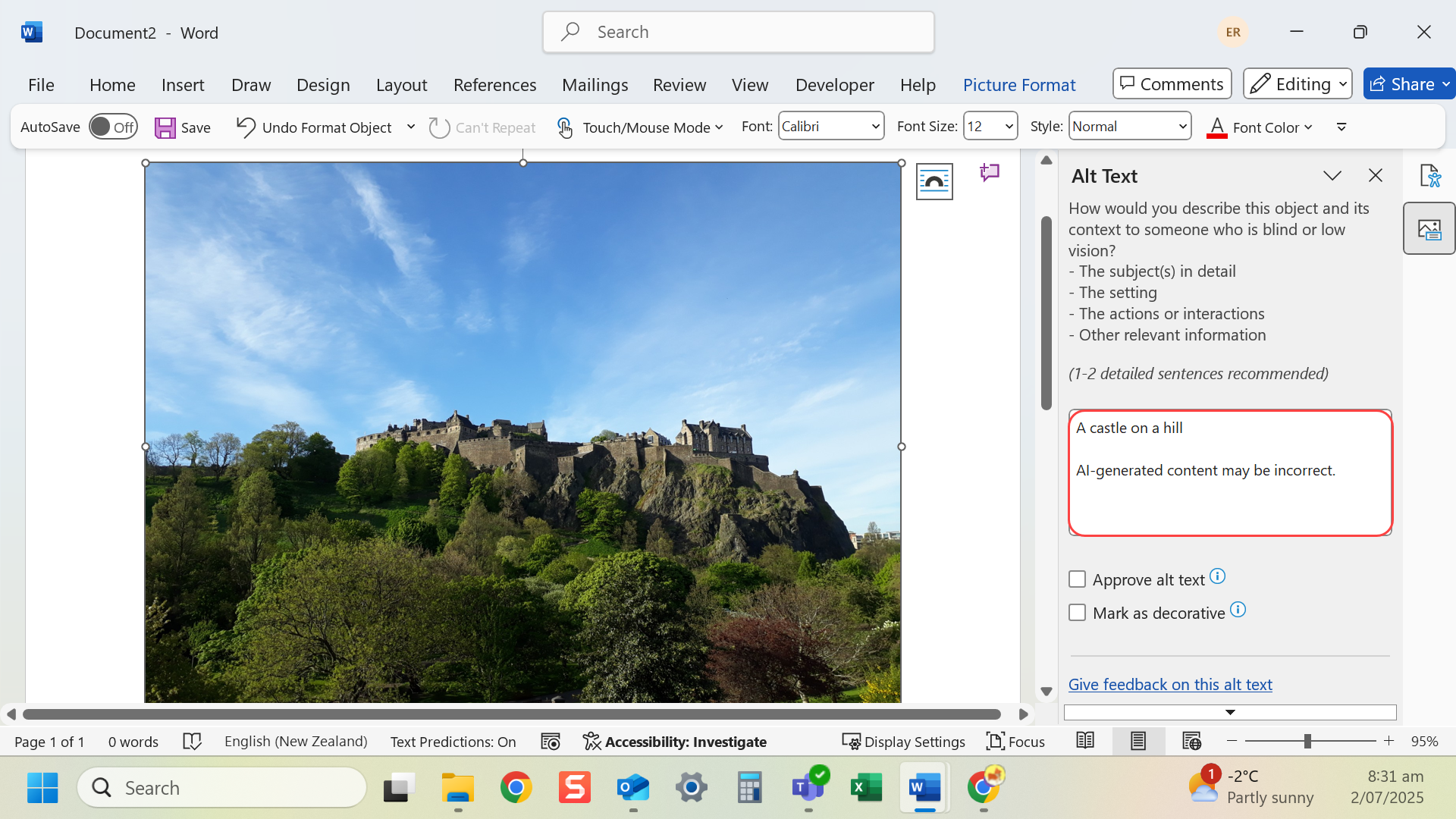 Enter a description of the image in the Alt Text pane
