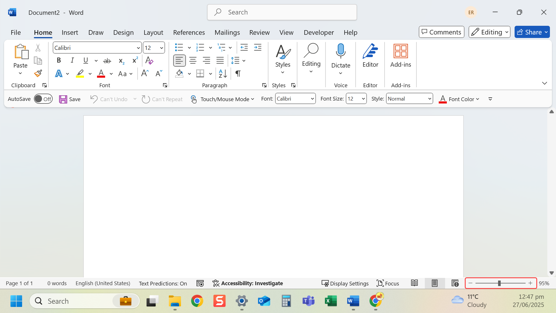 Locate the zoom controls in the bottom right of the Word window