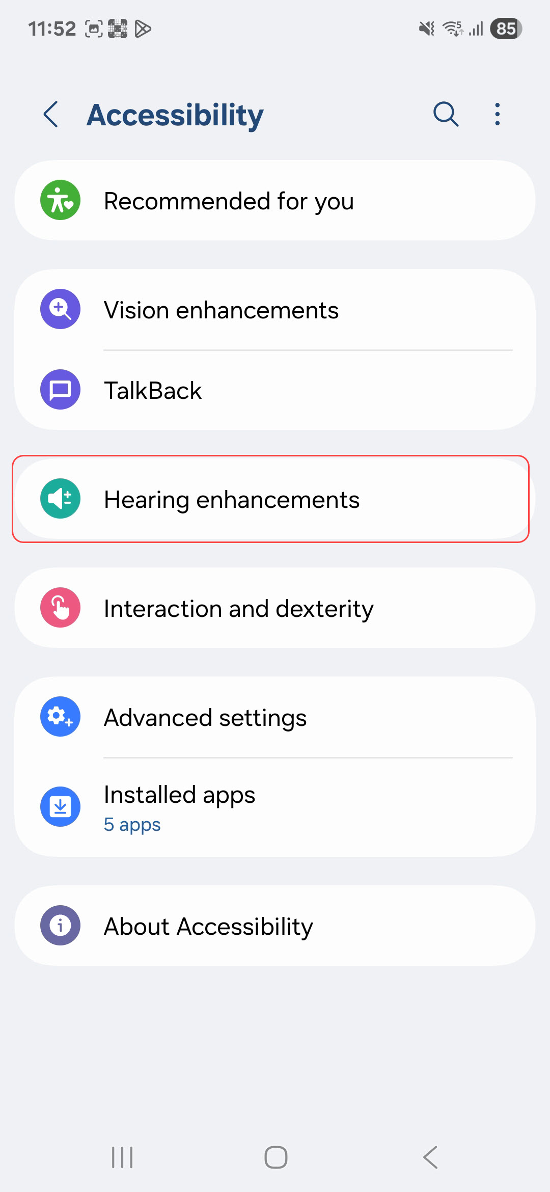 Select 'Hearing enhancements' from the menu