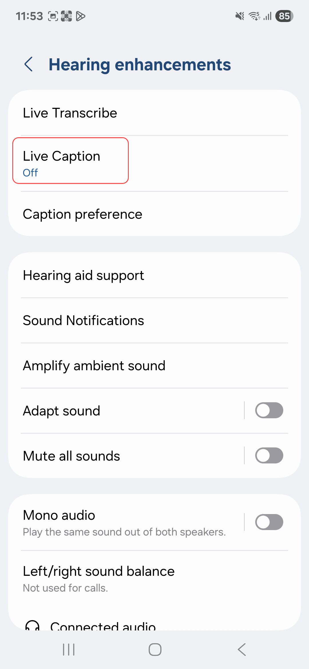 Select 'Live Caption'