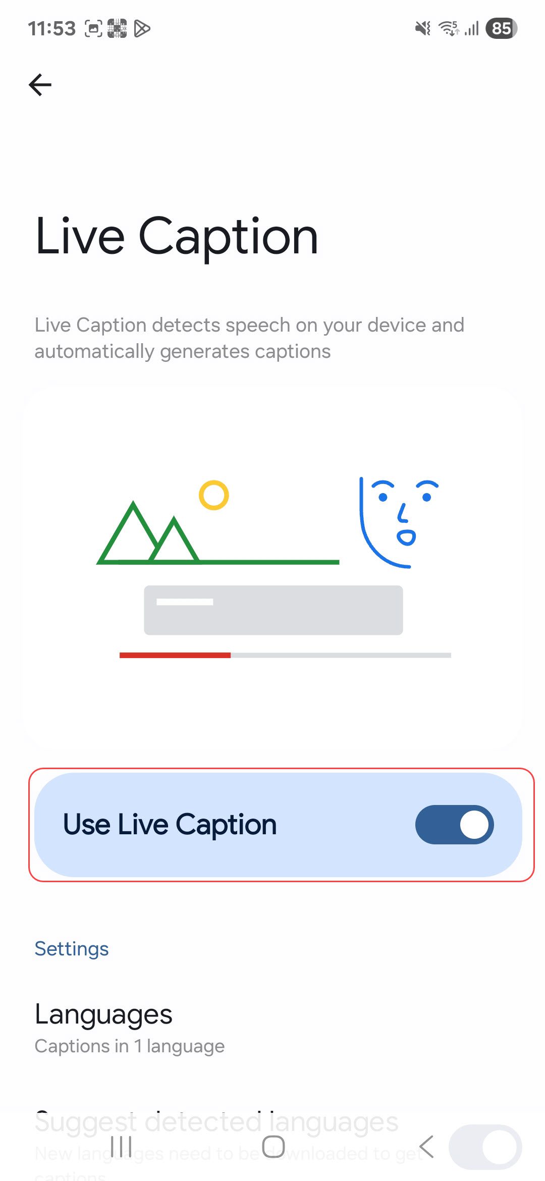 Live captions turned on