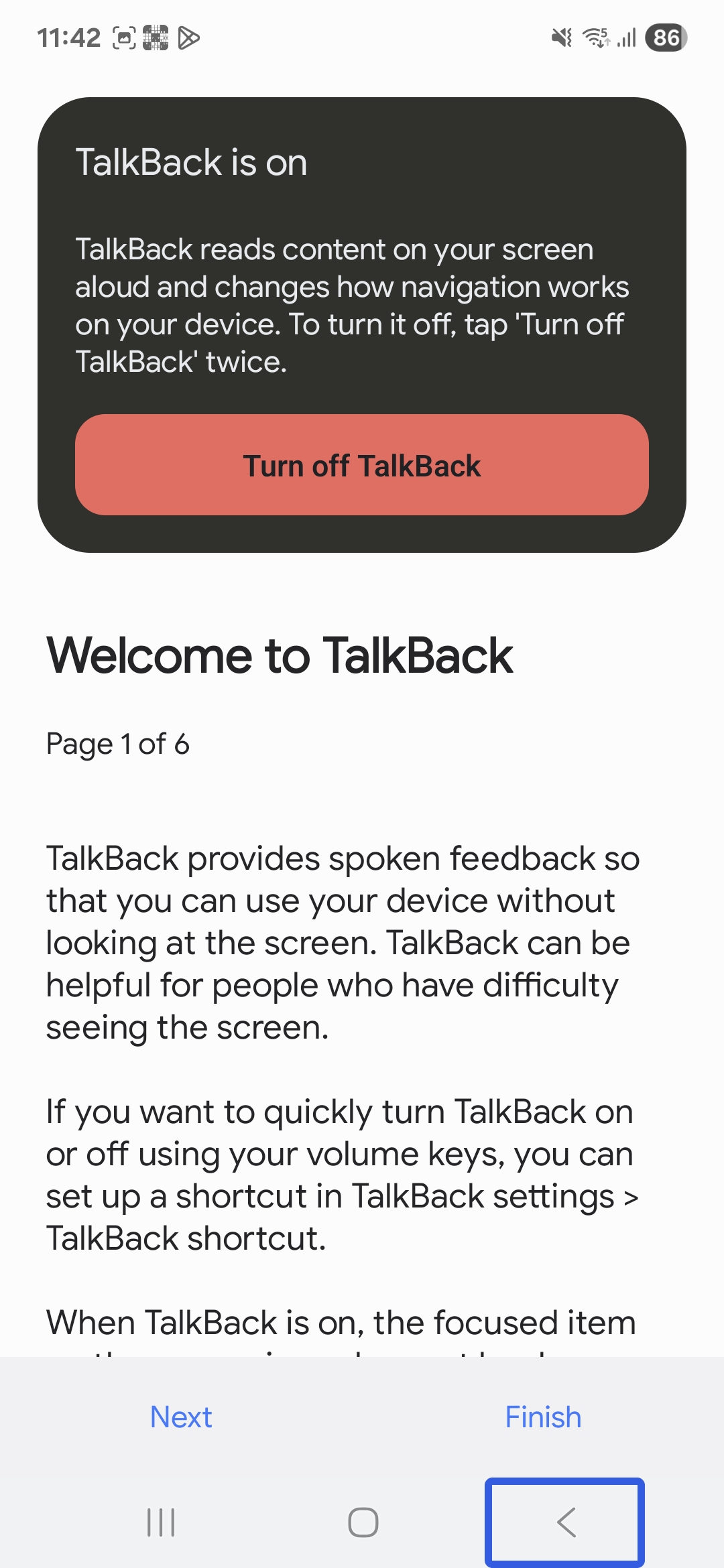Review the TalkBack tutorial