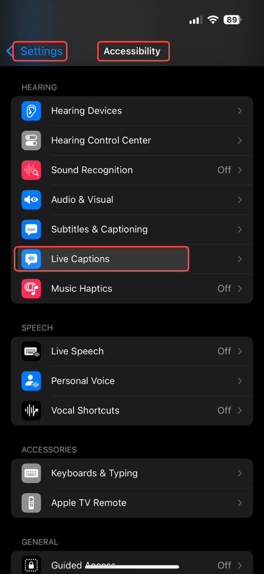 Navigate to Accessibility in Settings
