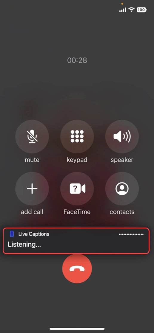 Live captions displayed on a call