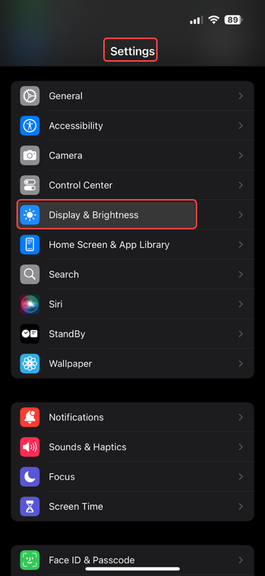 Navigate to Display & Brightness in Settings