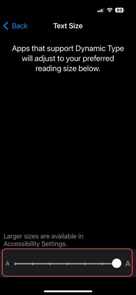 Adjust the text size using the slider