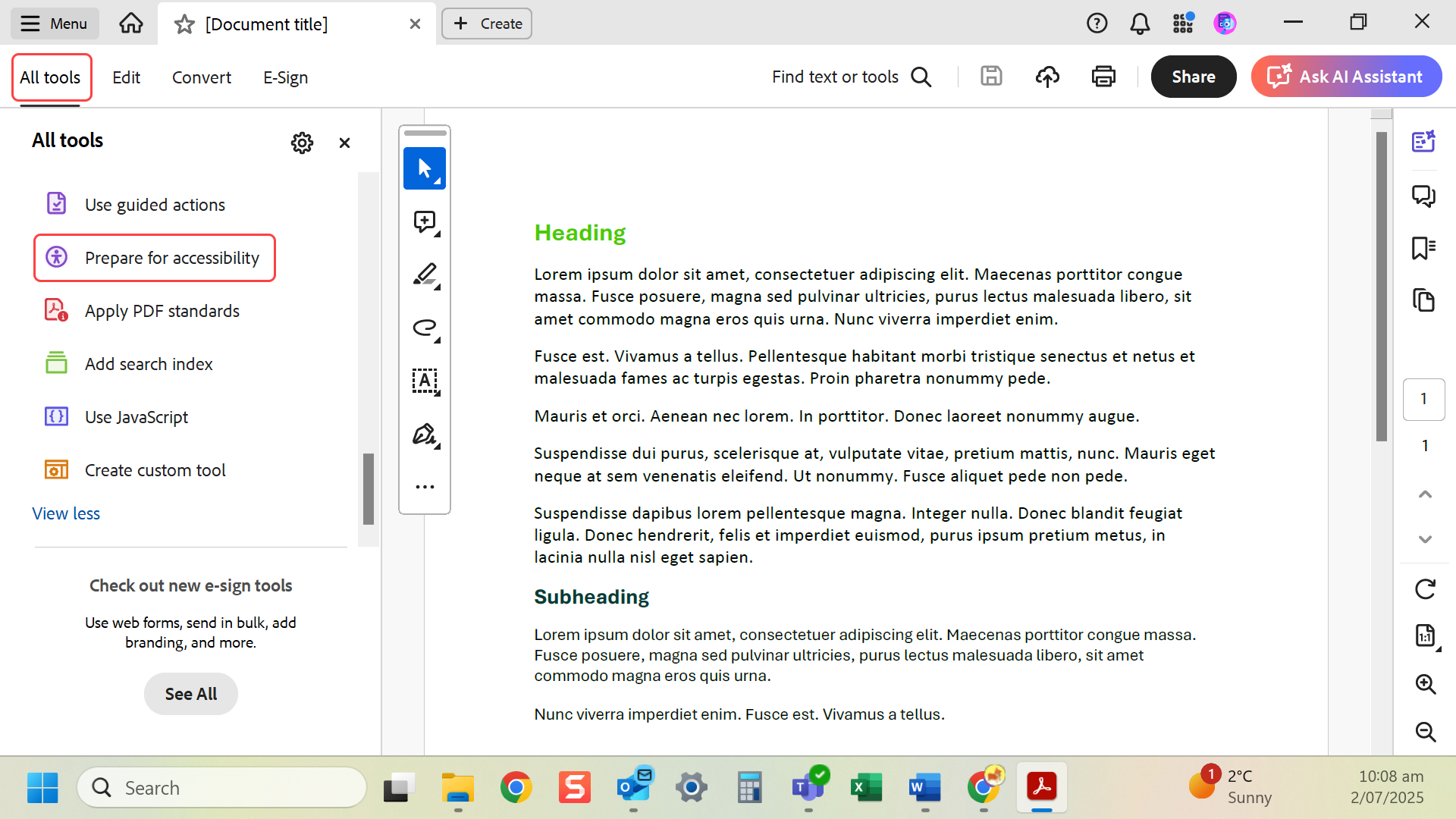 Open the 'Prepare for accessibility' tool
