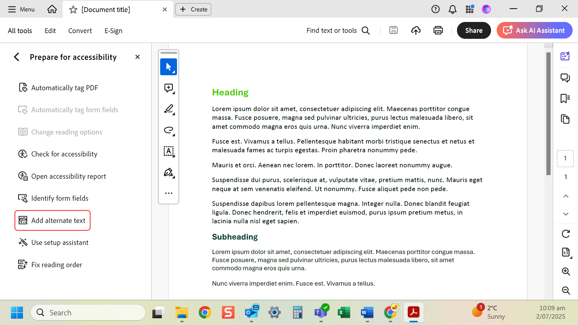 Select 'Add alternate text'