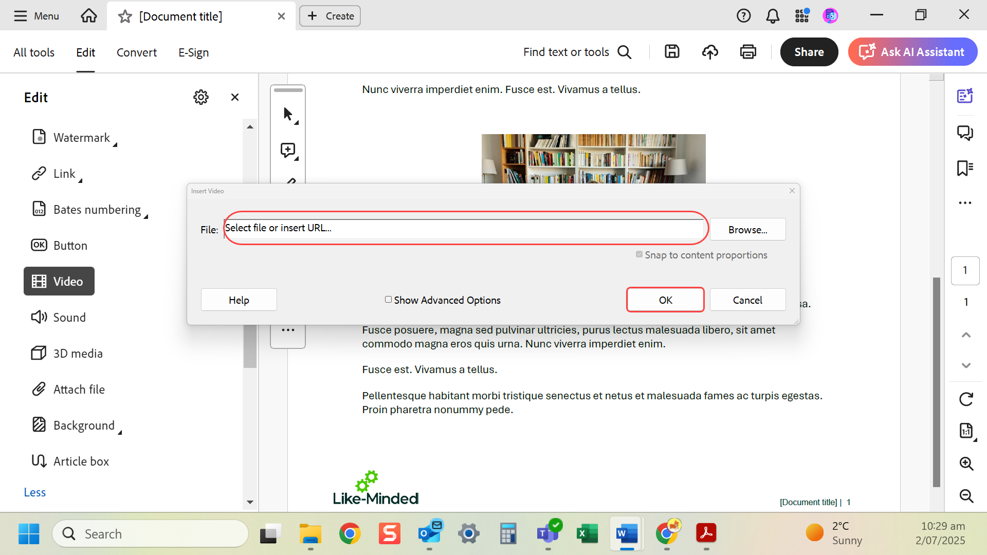 Select 'File or insert URL'