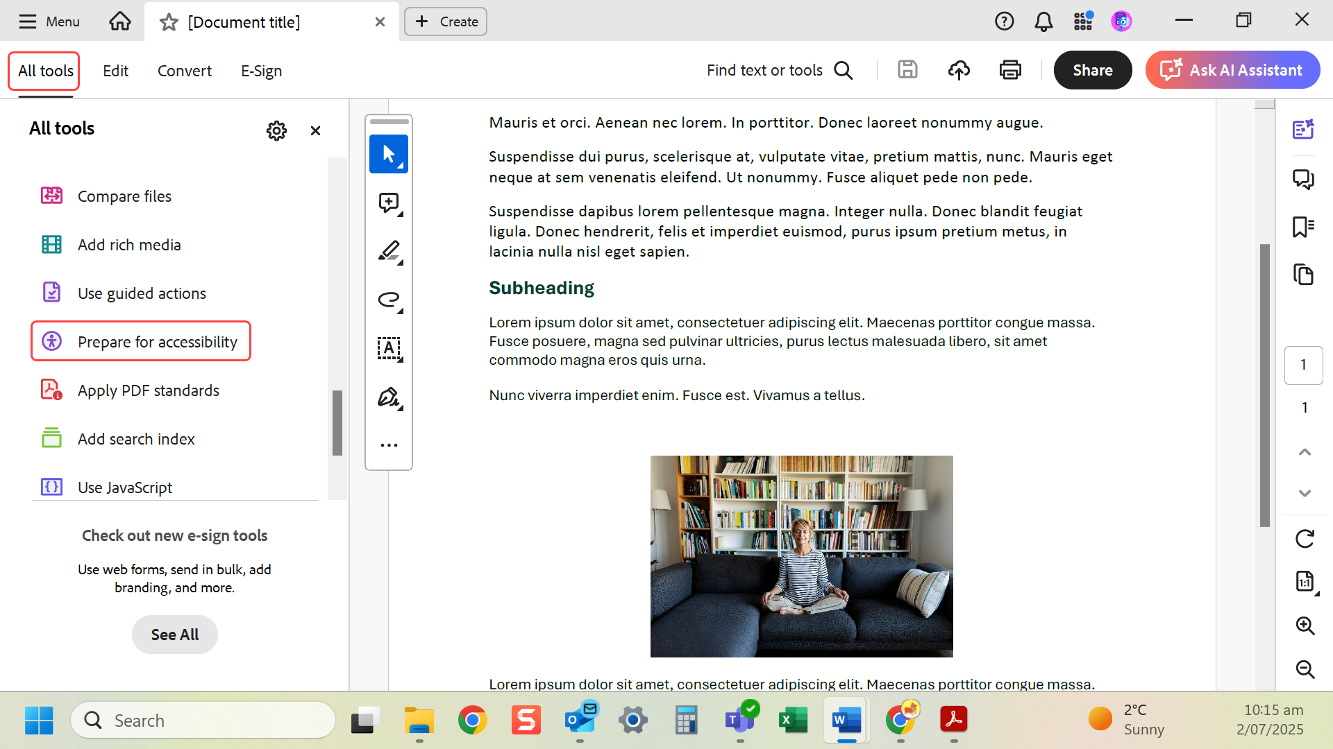 Open the 'Prepare for accessibility' tool