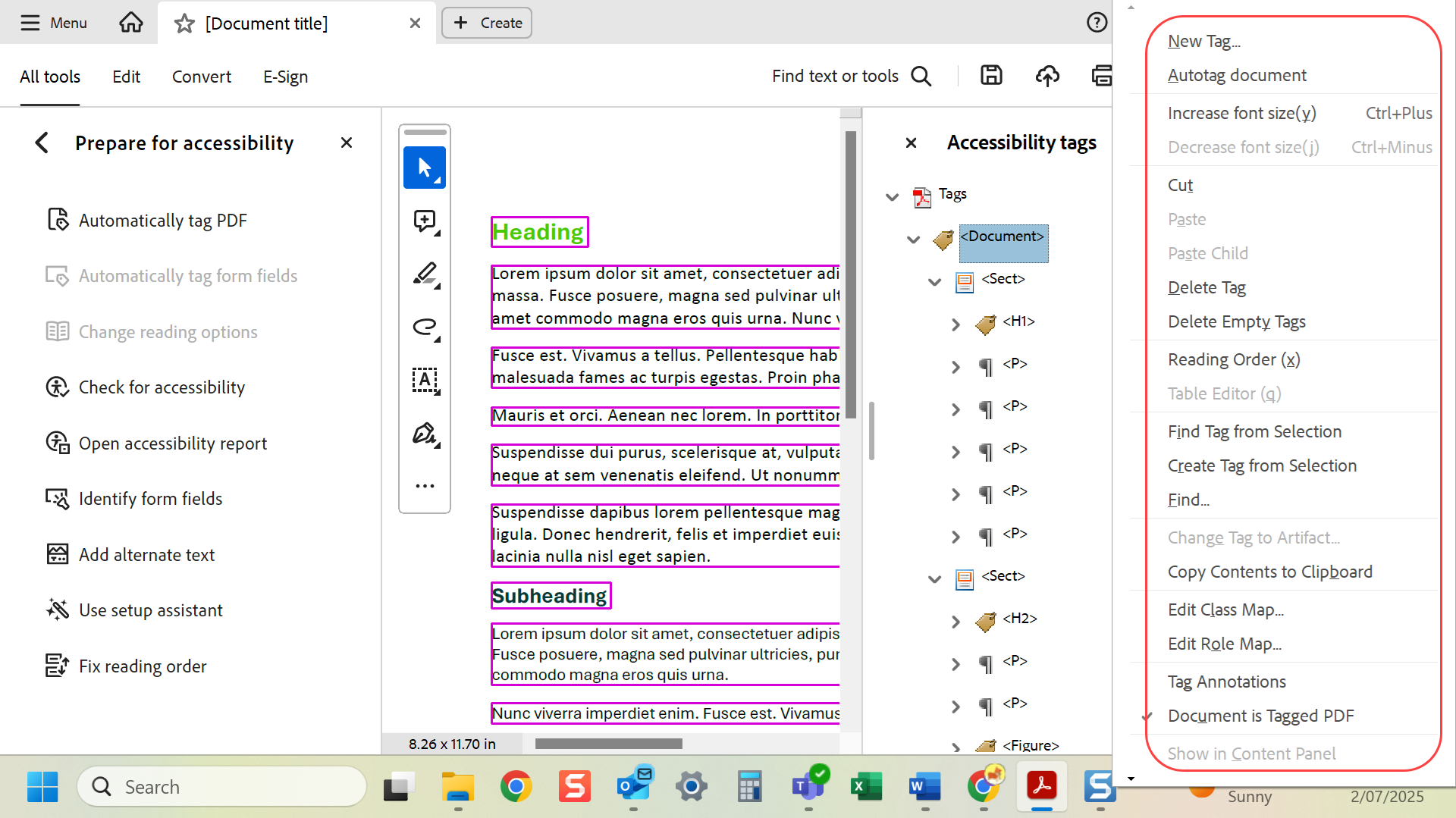 Access the tags menu for more options