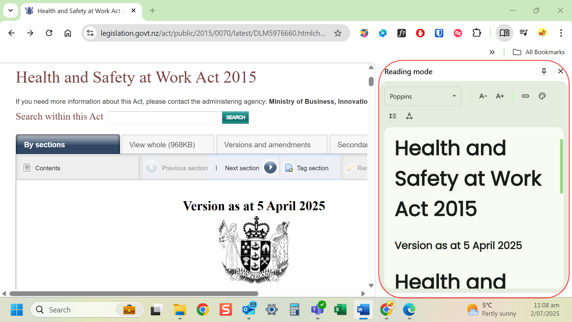 Content is displayed in reading mode