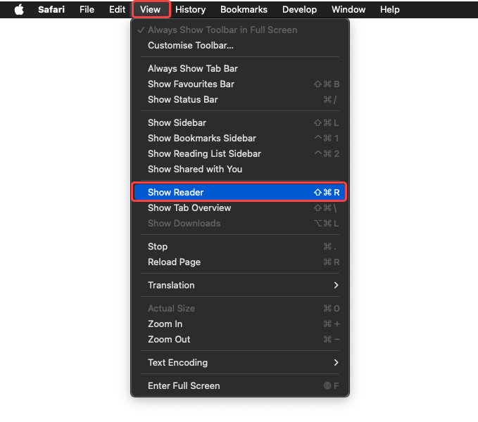 Select 'Show Reader' from the View menu