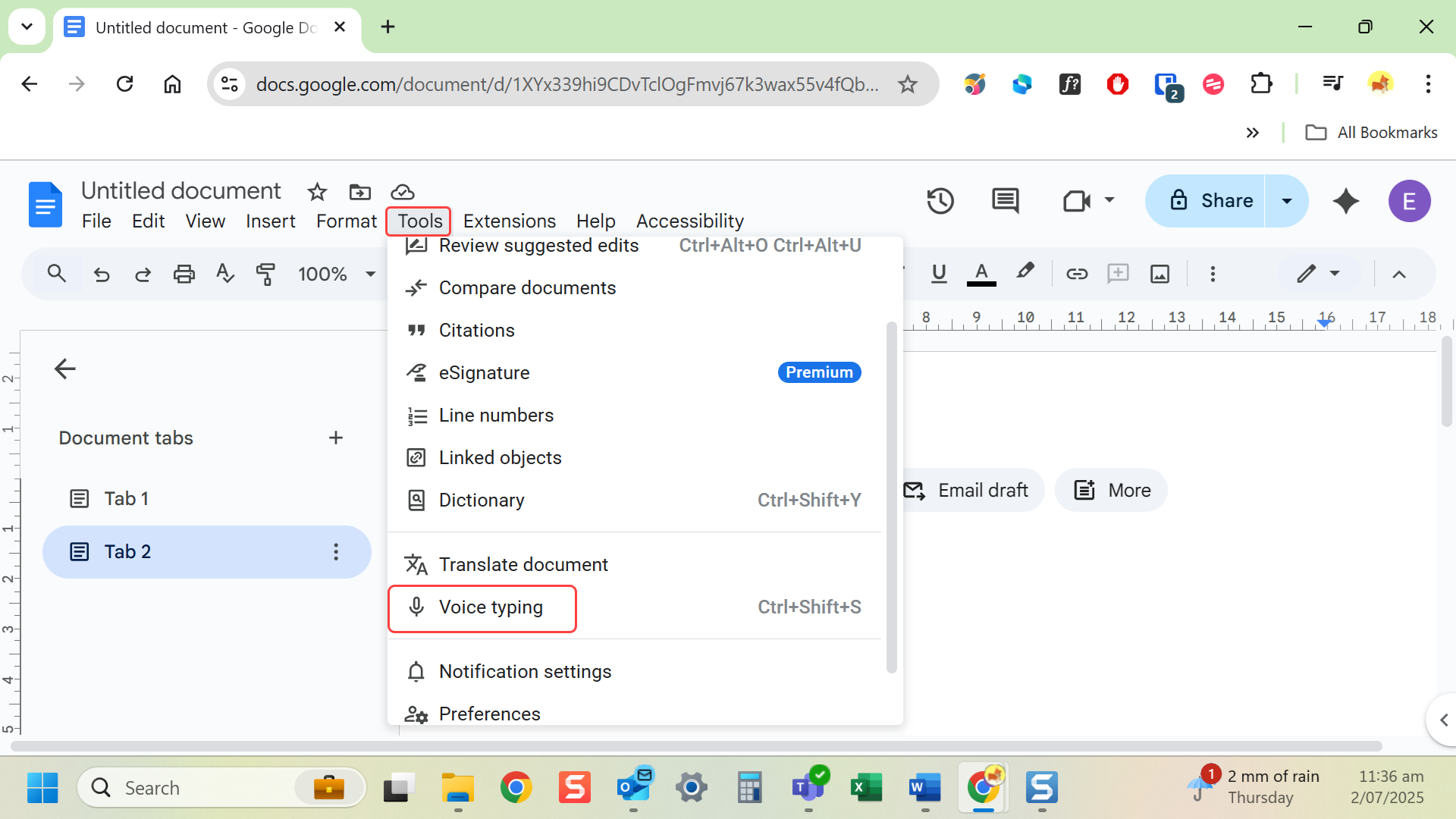Select 'Voice typing' from the dropdown menu