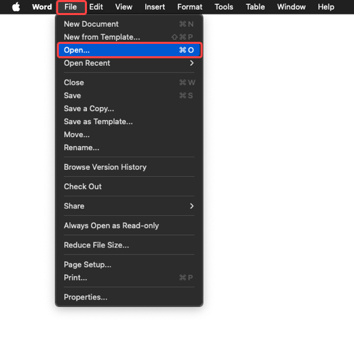 Navigate to File menu in Microsoft Word