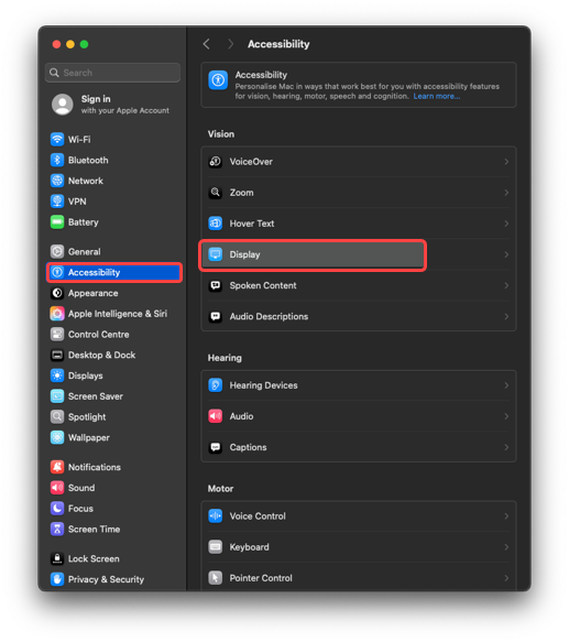 Select Accessibility from the left-hand menu