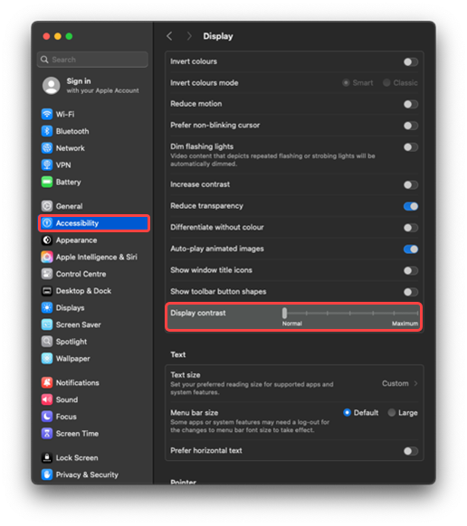 Adjust contrast settings