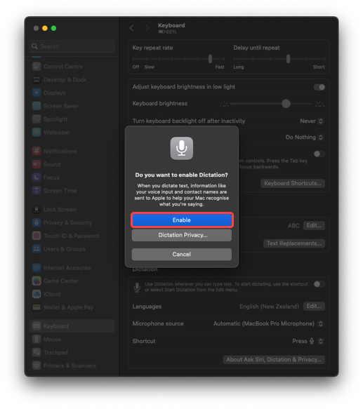 Toggle Dictation on
