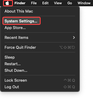 Navigate to System Settings from the Apple menu