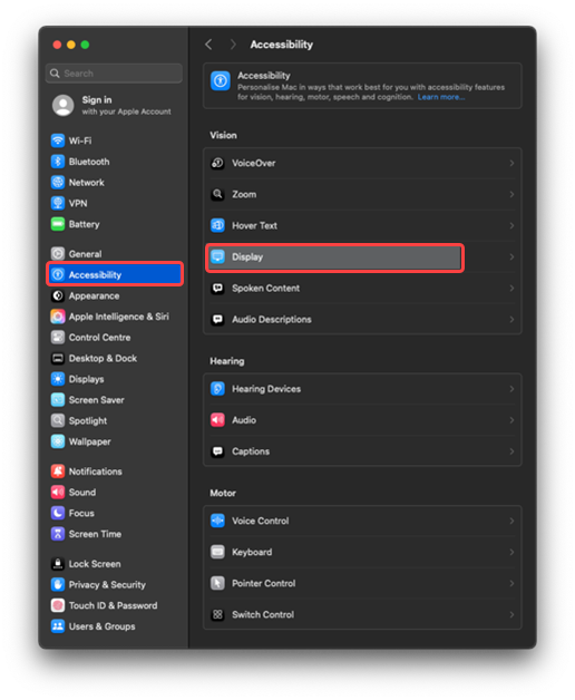 Select Accessibility from the left-hand menu