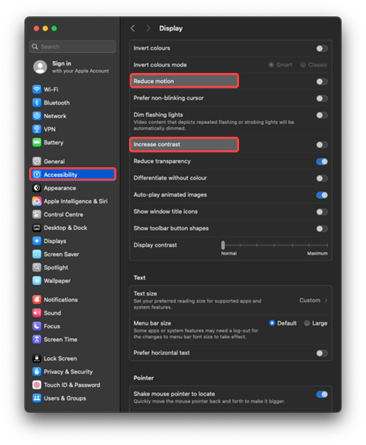 Adjust contrast settings