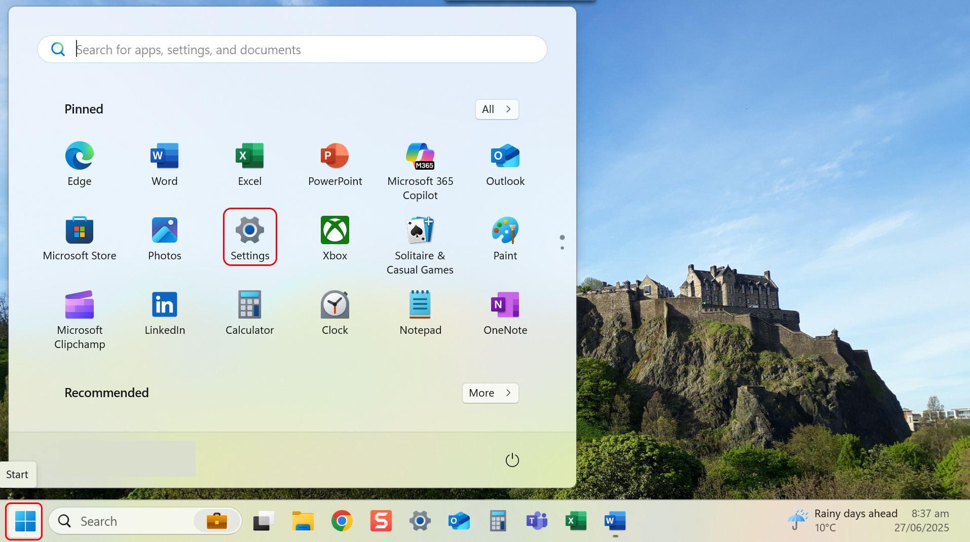 Navigate to Settings from the Start menu