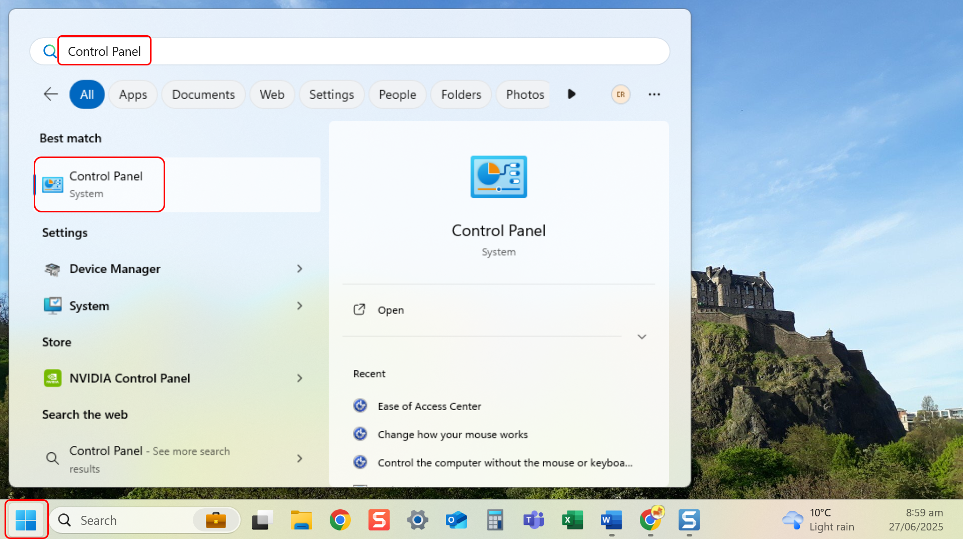 Navigate to Settings from the Start menu
