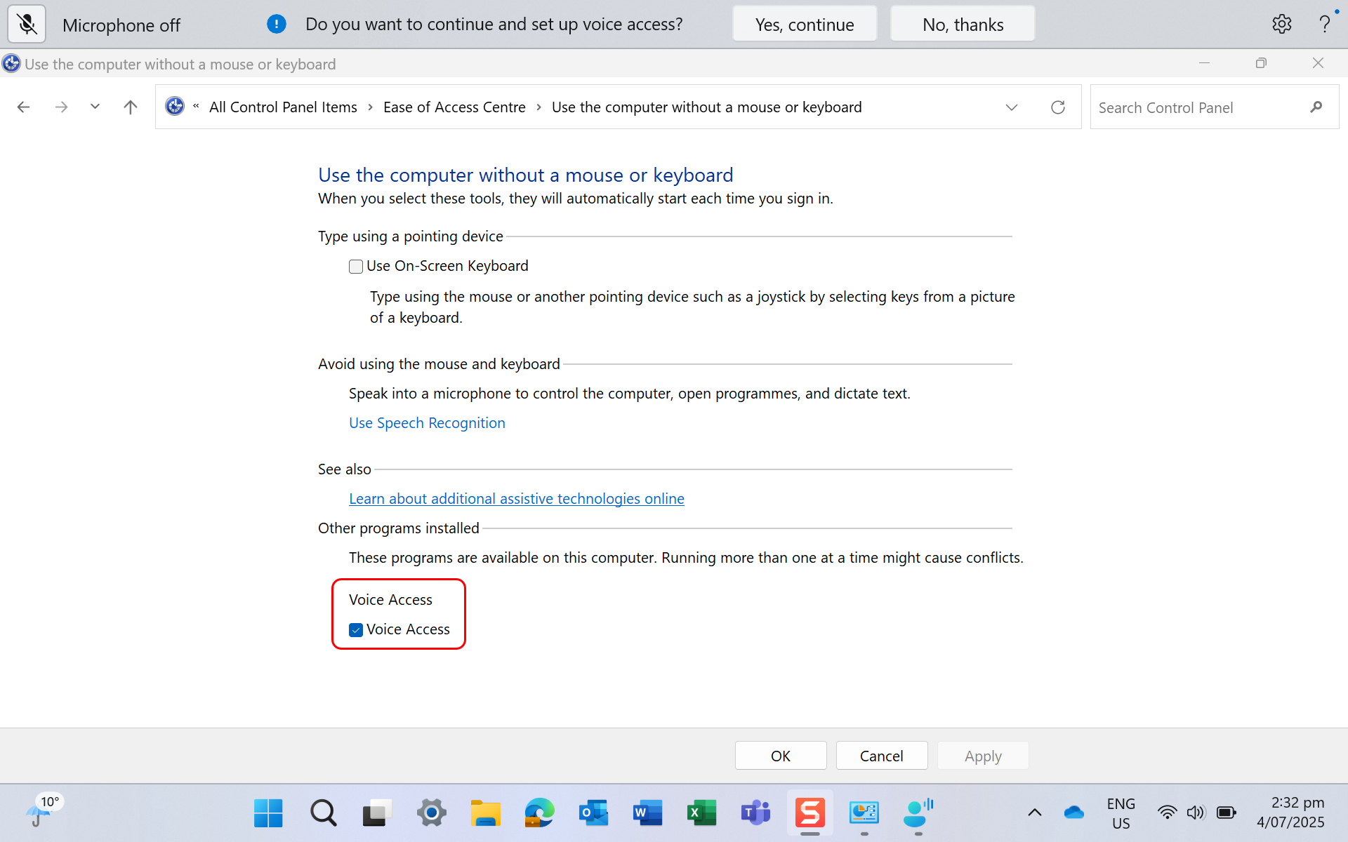 Select Voice Access again